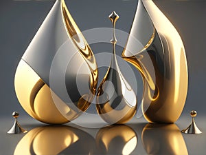 Abstract background 3D metallic art concepts, simple shapes and forms, liquid metal abstract art