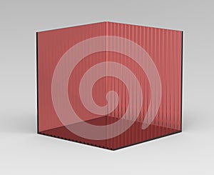 abstract background 3d red glass reflective room isometric walls Pedestal Backdrops plinthisometric