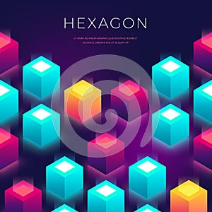 Abstract background with 3D shapes. Hexagon colorful backdrop for flyers, cover, presentaion