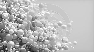 Abstract background of 3d spheres. Modern plastic pastel bubbles. Concept of science physics nano rendering glossy balls