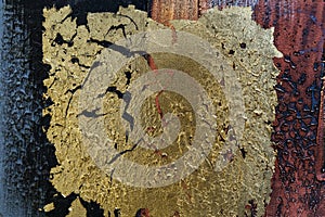 Abstract background. Abstract patterns on canvas. Large strokes of paint. Texture. Golden color