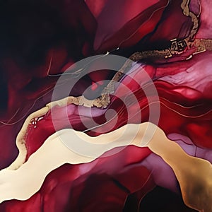 Abstract background of acrylic paint in red and yellow tones. Liquid marble texture