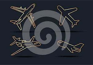 Abstract background of Airplane sets,transportation,Gold color,vector illustrations