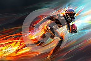 Abstract background of American football player on Dynamic stride vibrant Light, energy and motion