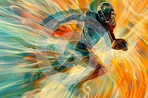 Abstract background of American football player on Dynamic stride vibrant Light, energy and motion