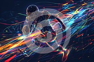 Abstract background of American football player on Dynamic stride vibrant Light, energy and motion