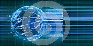 Abstract background  of analysis spherical array data. Glowing sphere with  shine effects. Big data. Quantum computing concept.