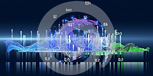 Abstract background analyze algorithm artificial intelligence data. Quantum computimg  concept with grid and  blurred line. Big