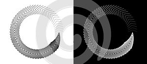 Abstract background with arrows in circle. Art design spiral as logo or icon. A black figure on a white background and an equally