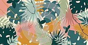 Abstract background art of nature. Tropical leaves, exotic foliage. Floral pattern for summer sale banner, poster, wall