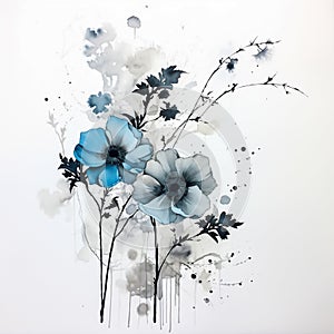 Abstract background art, a watercolor painting of blue flowers. Generative Ai