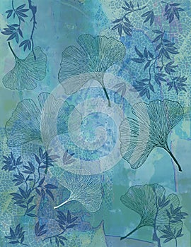 Abstract Background Artwork - Ginkgo Leaves in Blue