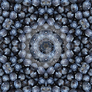 abstract background of berry pattern of a kaleidoscope. blue purple round fractal mandala.