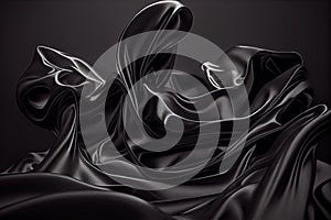 Abstract background. Black flying silk. Fabric in the wind. Cloth Wallpaper.