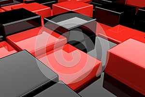 Abstract background of black and red cubes. 3D rendering