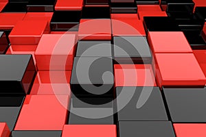 Abstract background of black and red cubes. 3D rendering