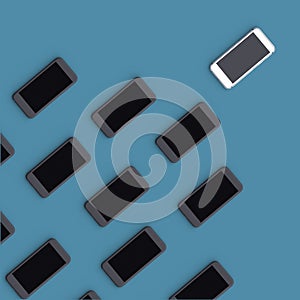 Abstract background with black and white mobile phones.