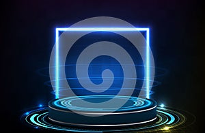 Abstract background blue futuristic technology round podium hud display interface