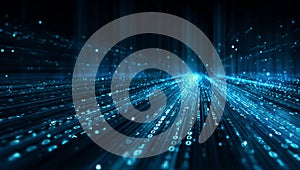 Abstract background with a blue glowing binary code and digital data stream