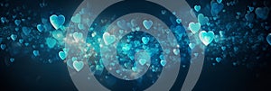 Abstract background with blue hearts bokeh, blue gradient. Valentine\'s day father\'s mother\'s day concept photo