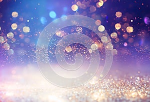 Glimmering Abstract Background: Silver, Purple, Blue, and Gold Sparkling Lights