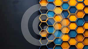 Abstract Blue and Orange Hexagon Pattern on Dark Gray Textured Wall