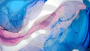 Abstract background of blue and pink acrylic paint in watercolor style.