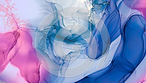 Abstract background of blue and pink acrylic paint in watercolor style.