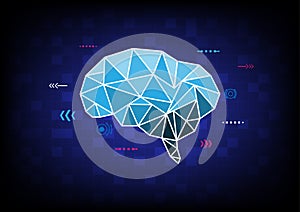 Abstract Background blue polygonal brain with digital grid