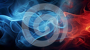 abstract background of blue and red colored smoke curves and wave pattern