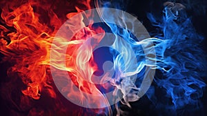 Abstract background of blue and red fire on a black background