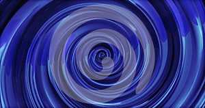 Abstract background with blue swirling funnel or swirl spiral made of bright shiny metal with glow effect. Screensaver beautiful