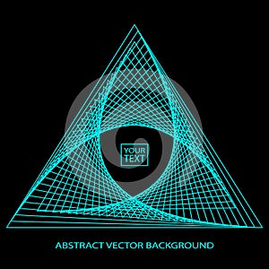 Abstract background with blue triangle on the label, triangular logo on a dark background eps10