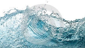 Abstract background with blue water waves, splashes and drops isolated on transparent background.