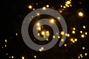 Abstract background with blurred golden lights. Glowing effect. Gold bokeh of light textured glitter background. Christmas party ,