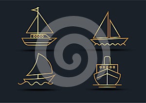 Abstract background of Boat sets, transportation, Gold color, vector illustrations