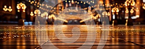 abstract background and bokeh effect of wooden floor, falling balls on the city square.