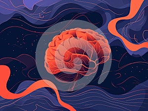 Abstract background with brain and waves. illustration for your design. Generative AI