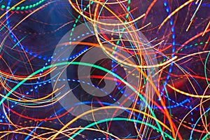 Abstract background. Bright glowing multicolored wavy and round solid and dashed lines. photo