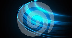 Abstract background with bright glowing neon light in blue color, luminosity effect curved lines