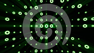 Abstract background of bright green glowing light bulbs from circles and dots