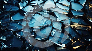 Abstract background of broken flying shards of glass and crystals on a dark