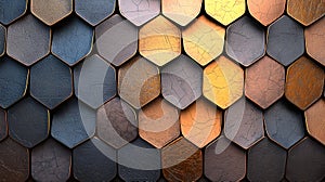 Abstract Metallic Hexagonal Pattern Background Bronze, Copper, and Gray Gradient