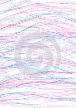 Abstract background with brushstrokes in the shape of waves in blue and pink colors on the white backdrop.