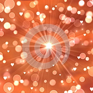 Abstract background with bubbles, sunlight and hearts