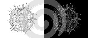 Abstract background with burning lines in cicrle. Design element or icon. Black shape on a white background and the same white
