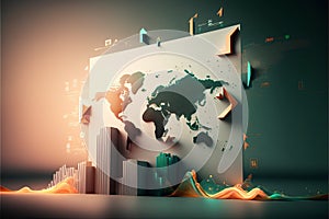 abstract background with business graph and world map, 3d illustration