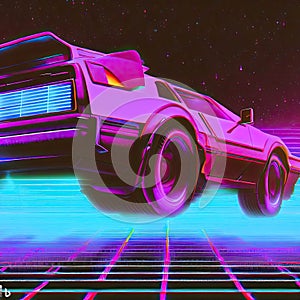 Abstract background with a car in the style of the 80s