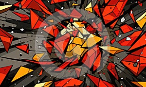 abstract background with chaotic shapes in red and black colors, illustration.