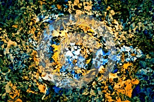 Abstract background of chaotic spray color paints smears and spots traces blur on a textured canvas